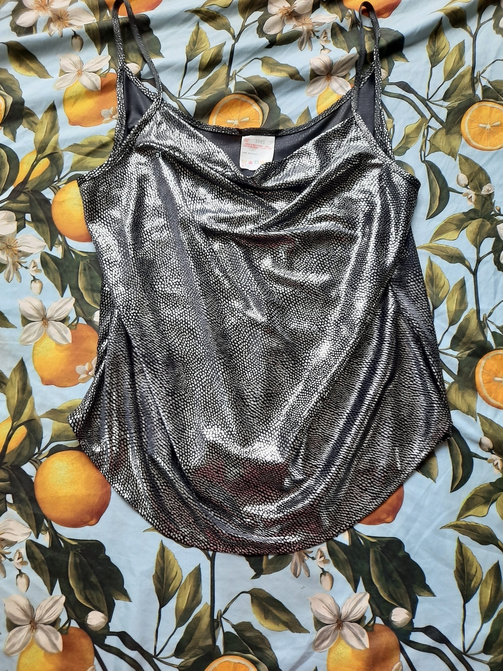 Vintage Metallic Silver Cowl Neck Camisole Top